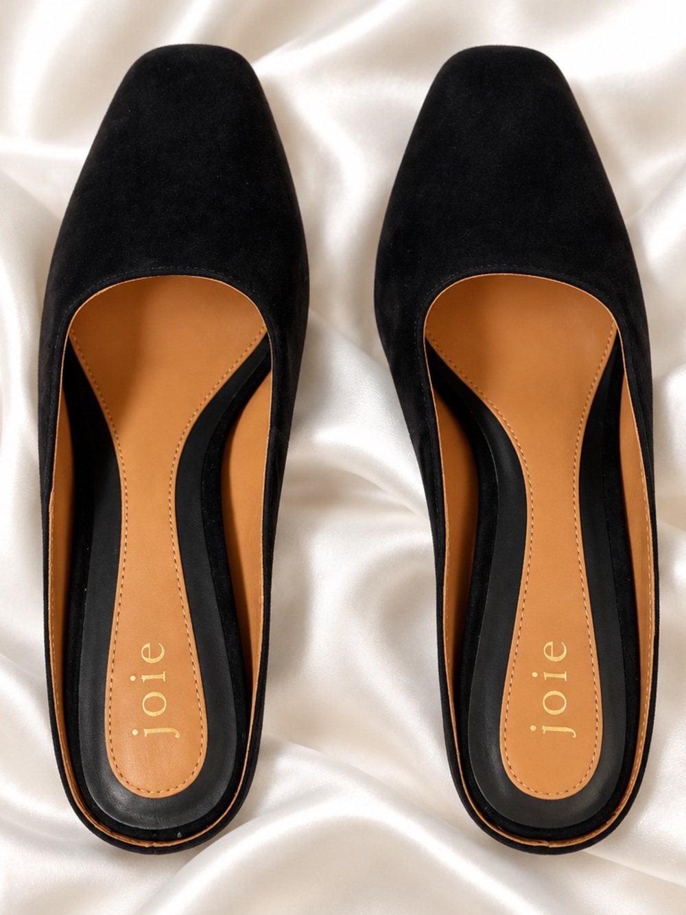 Joie Black Suede Square-Toe Slip-On Heels